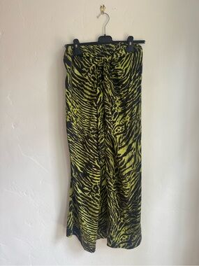 Ganni Black and Lime Green Animal-Print Maxi Skirt